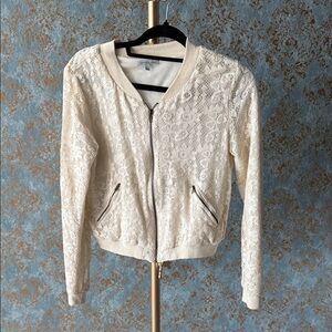 Charlotte Russe Cream Lace Bomber Jacket